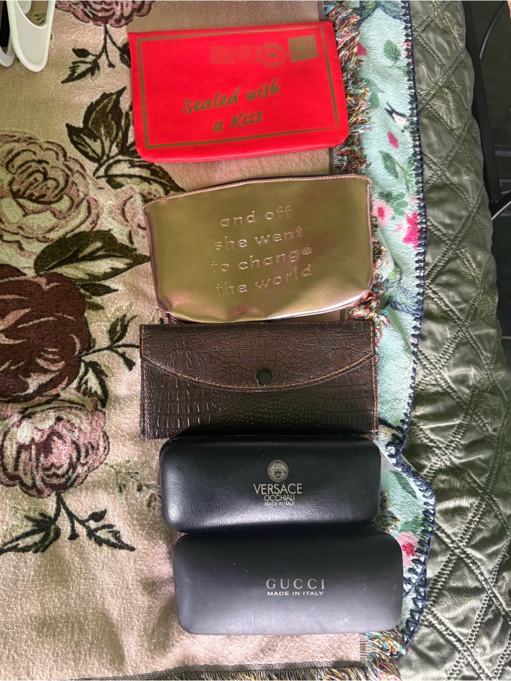 Cool little bundle of sunglass cases, makeup pouches vintage and modern mix